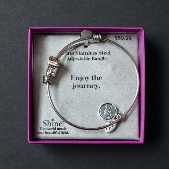 Shine Fine Stainless Steel Enjoy the Journey Adjustable Bangle Bracelet New - Picture 1 of 3